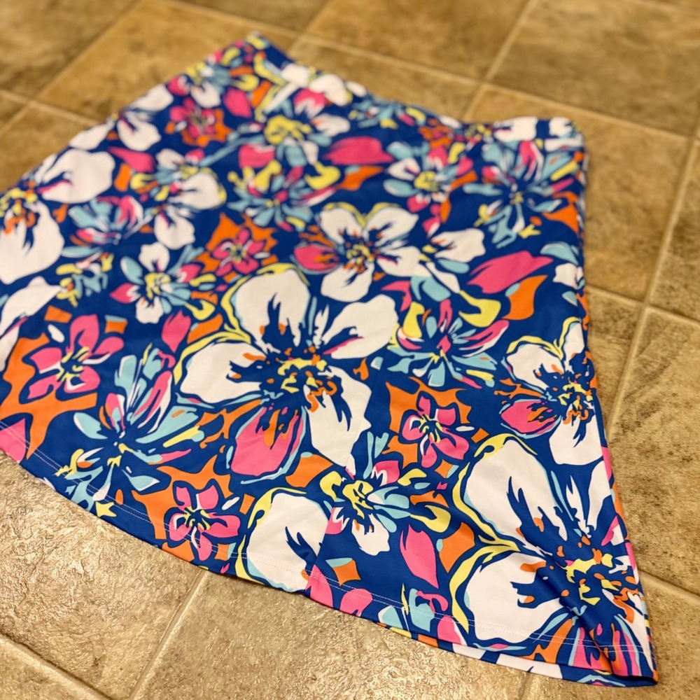 Monterey Club Floral Golf Skort Blue Pink Tropical Print‎ Side Zip XL 2911-010 - Picture 12 of 12
